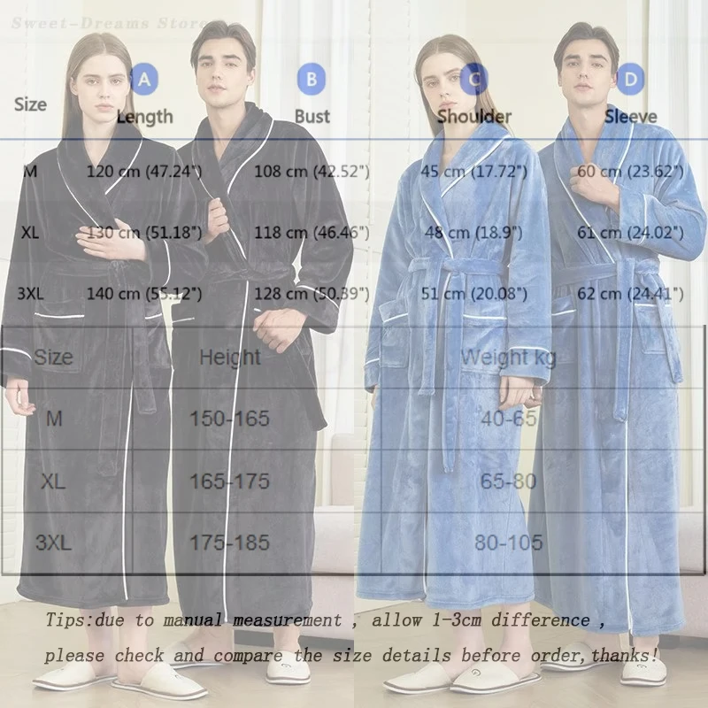 

Winter Warm Couple's Sleepwear Long Flannel Robe Nightgown Loungewear Women's Sexy Bathrobe Men's Casual Nightwear Home Wear