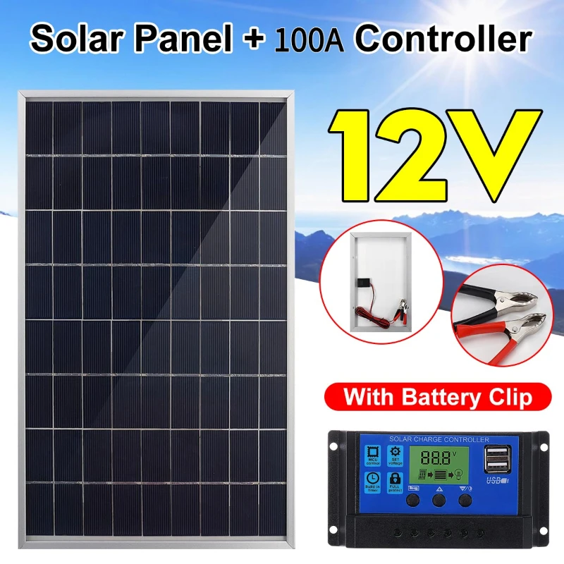 

12V Solar Panel Kit Complete 30W Power Portable Outdoor Rechargeable Solar Cell Generator For Home