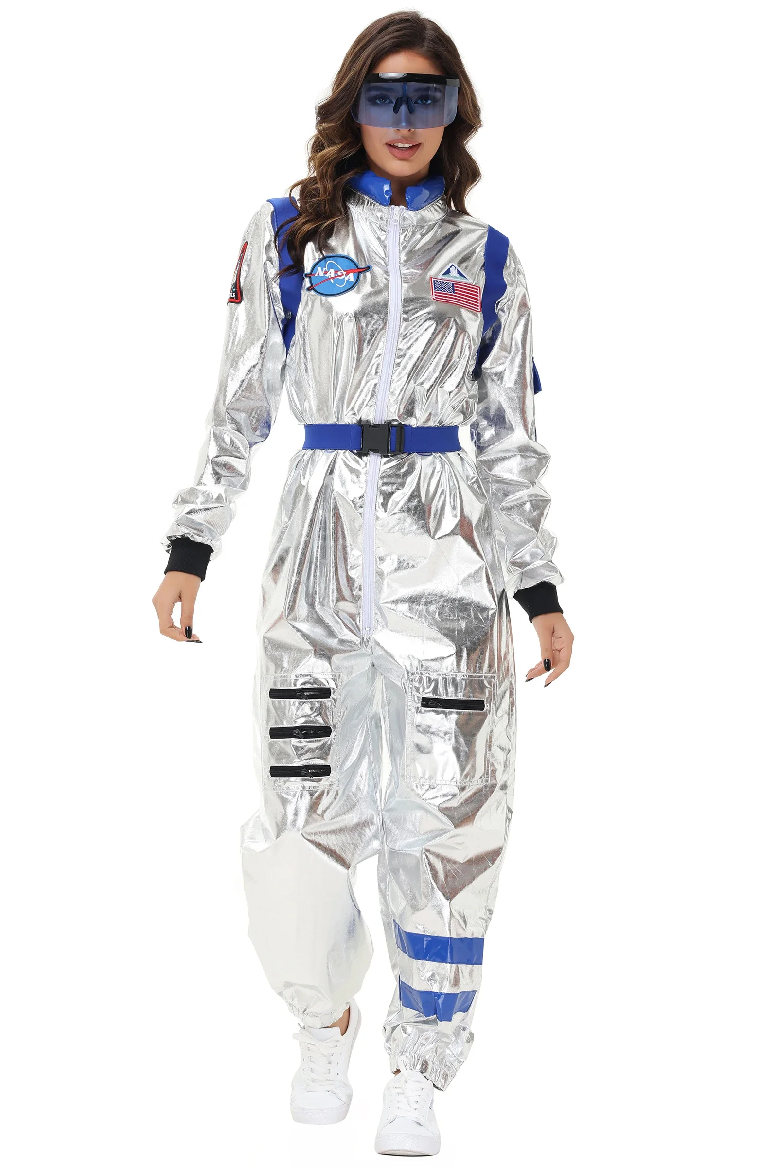 Disfraz de astronauta plateado para adultos y niños, traje de astronauta, traje espacial para hombres y mujeres, traje de actuación familiar, vestido de fiesta