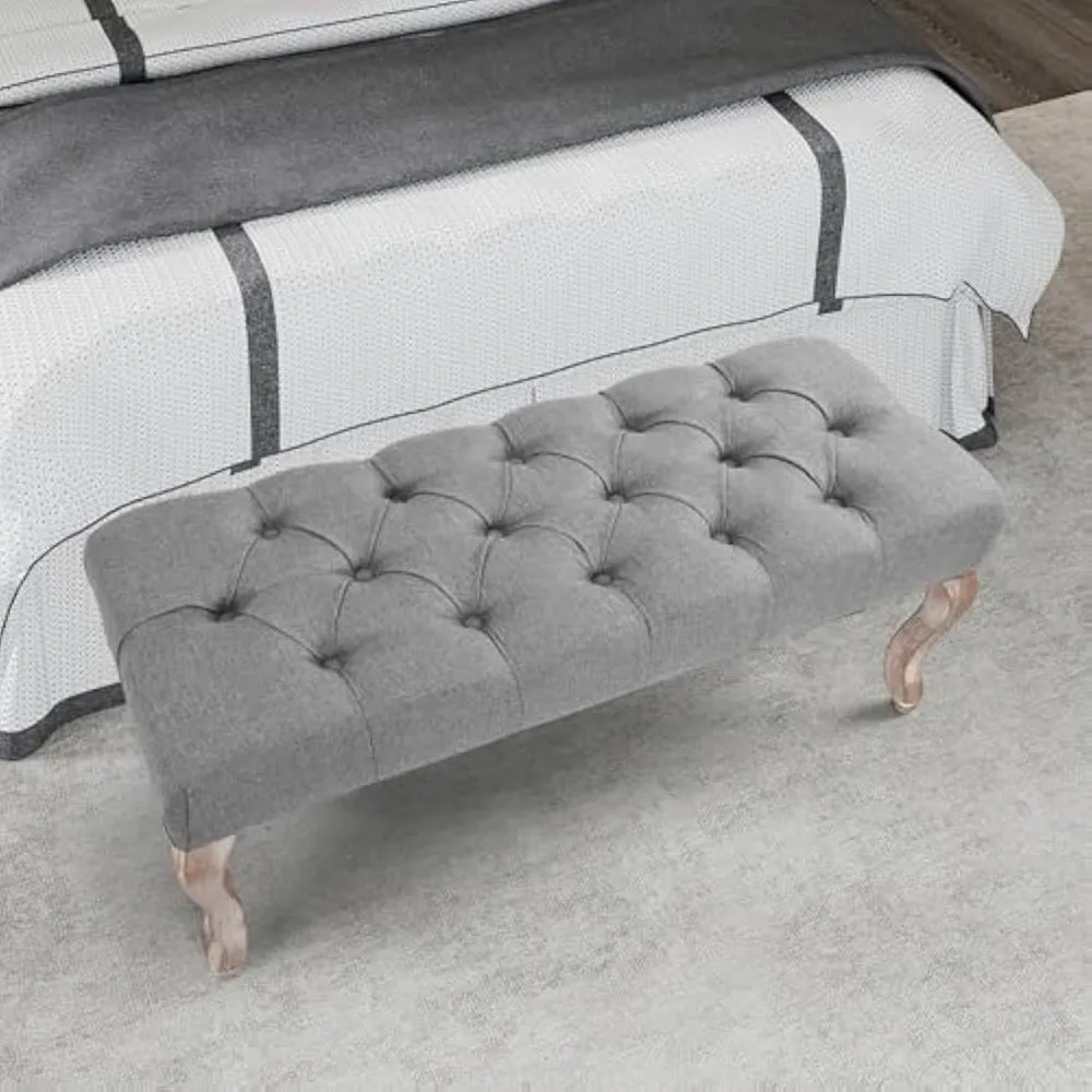

Bedroom End of Bed Bench Entryway Footstool Window Bench Button-Tufted Footrest Vintage Bench Fabric Rubber Wood Indoor