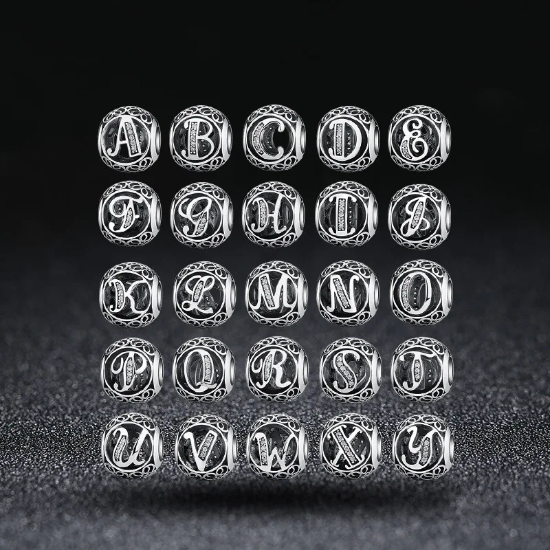 New 925 Sterling Silver Round First Name Letters Bead Fit Pandora Charm Silver 925 Original Bracelet Trinket DIY Women Jewelry