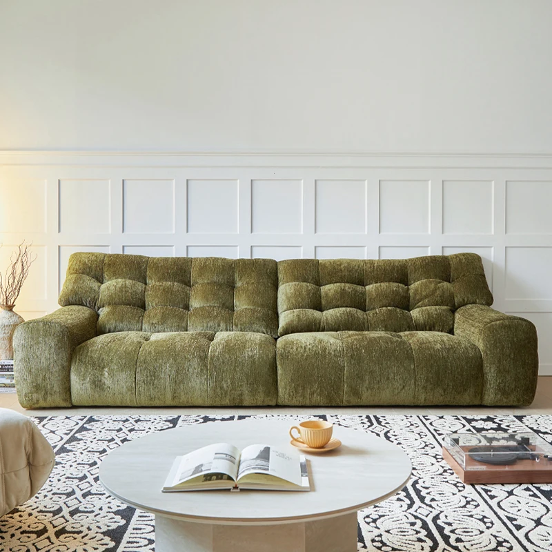 

#Large Black Bear Sofa French Mid-Century Style Down High-End Chenille Velvet Button-Tufted Fabric Lazy Sofa