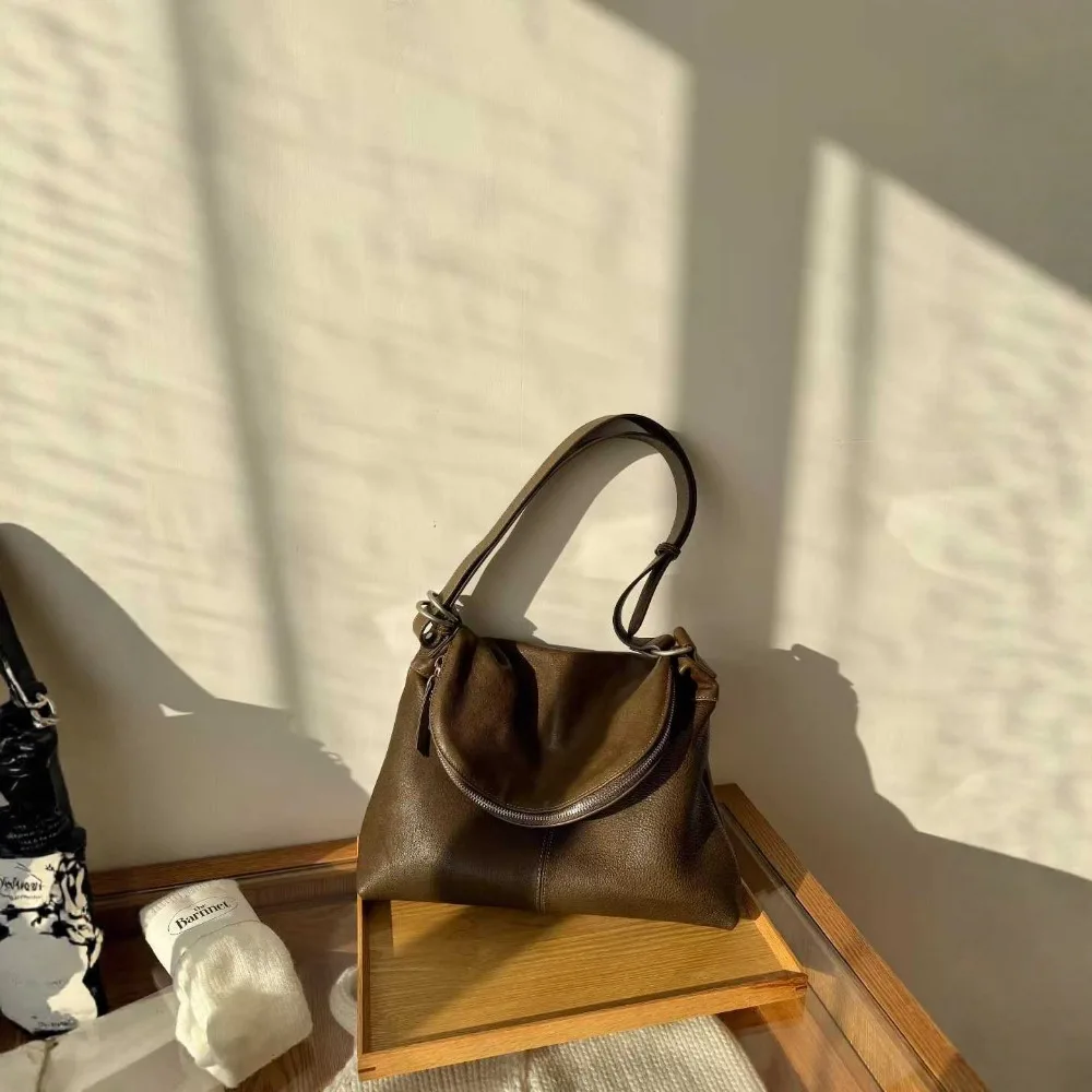 

High Quality New Layer Vegetable Tanned Leather Single Shoulder Messenger Bag Commuter Niche Design Casual Unisex Large Capacity