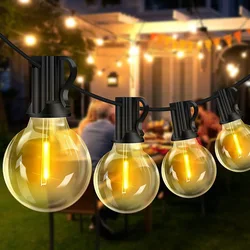 Guirnalda de luces LED G40 para exteriores, bombillas de plástico impermeables, lámparas de hadas para boda, decoración de fiesta de Navidad, 12M