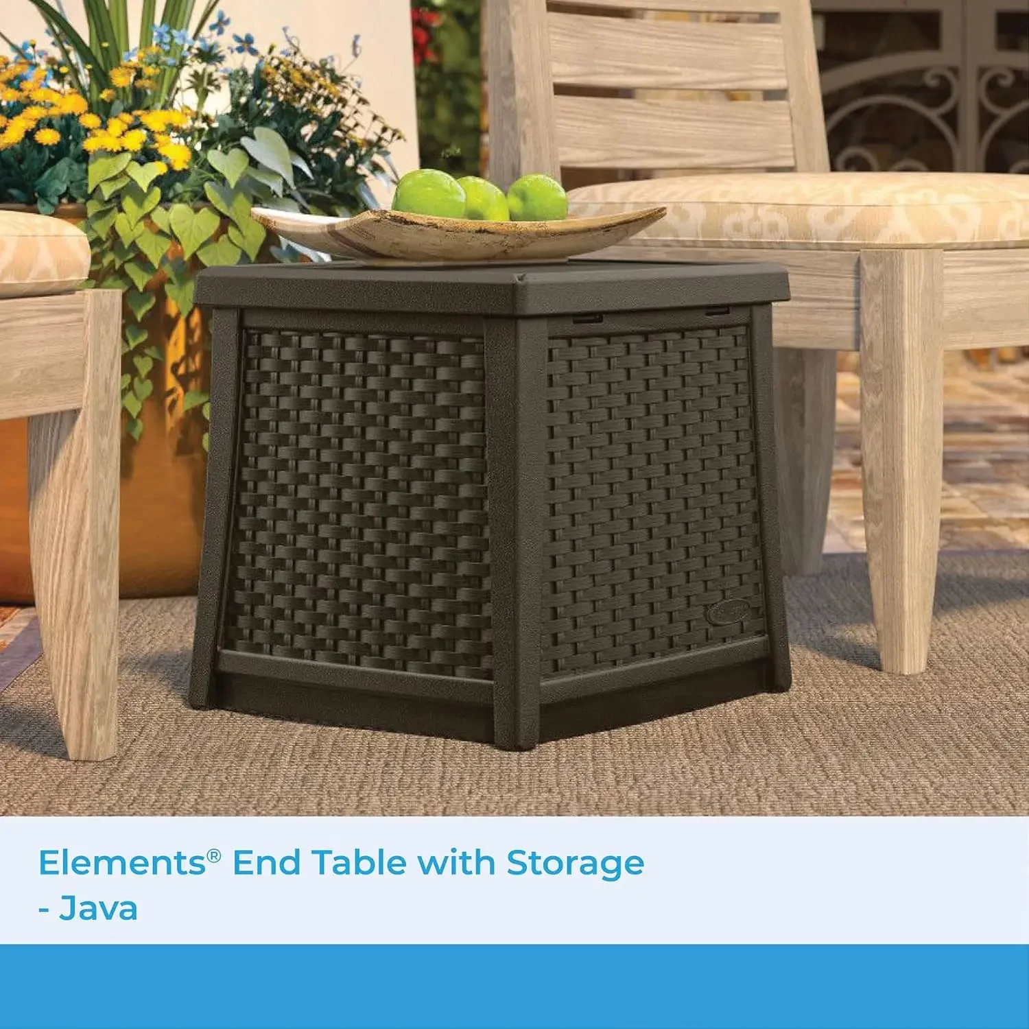 Suncast 13 Gallon Resin Outdoor Patio End Table Storage Box, Java