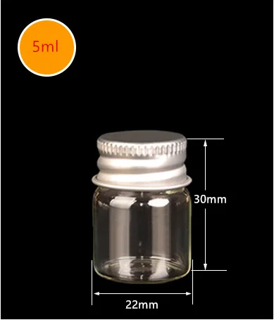 Lot de 100 Mini bouteilles d'huile essentielle, avec bouchon Transparent, rechargeables, en verre, pour cosmétiques, 5/6/7/10/14ml