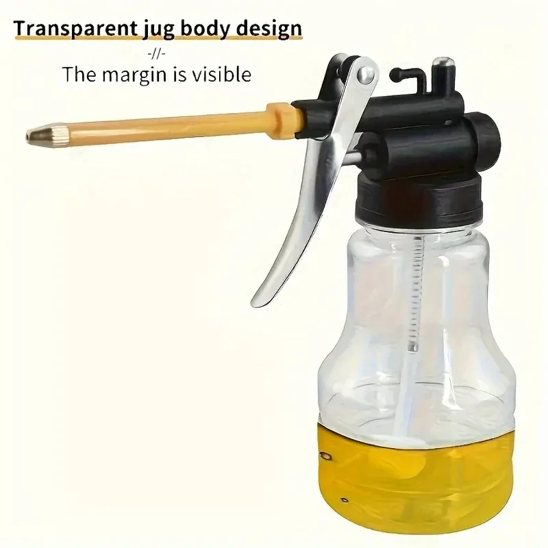 Deli Oil Can Oiler Plastic Metal High Pressure Pump Transparent Car Oil Pot Bottle Hardware Car Repair Tool 250ml 350ml