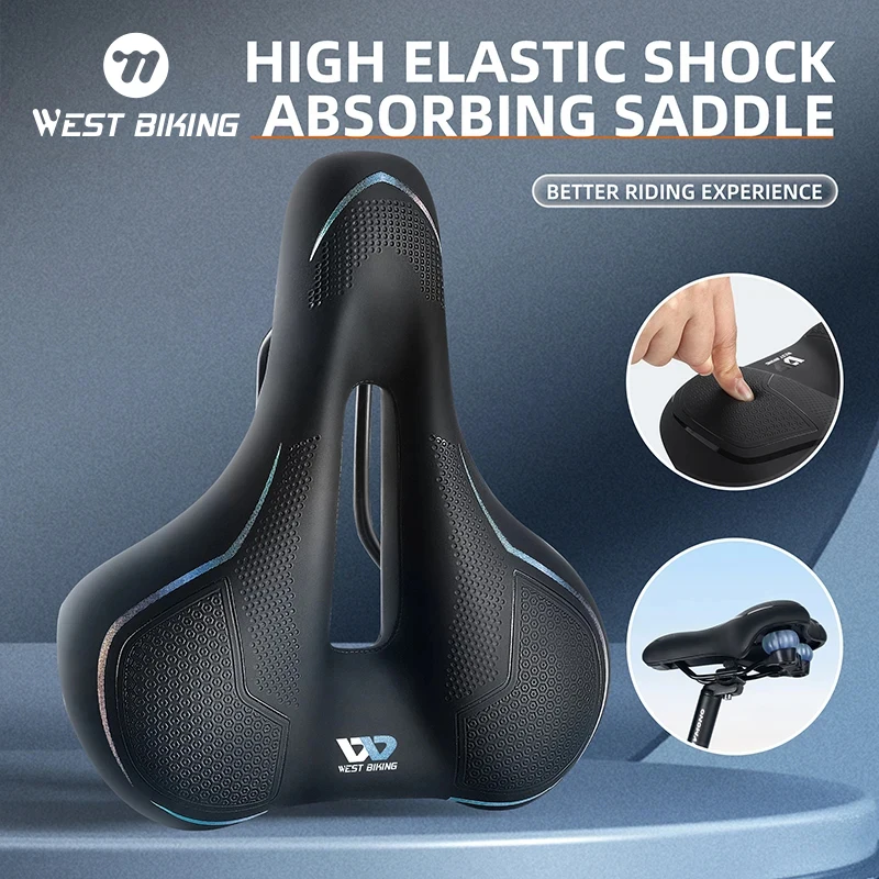 WEST BIKING Breathable Bicycle Saddle MTB Road Bike Saddle Shock Absorbing Comfortable Big Butt Bike Seat Safety Warning