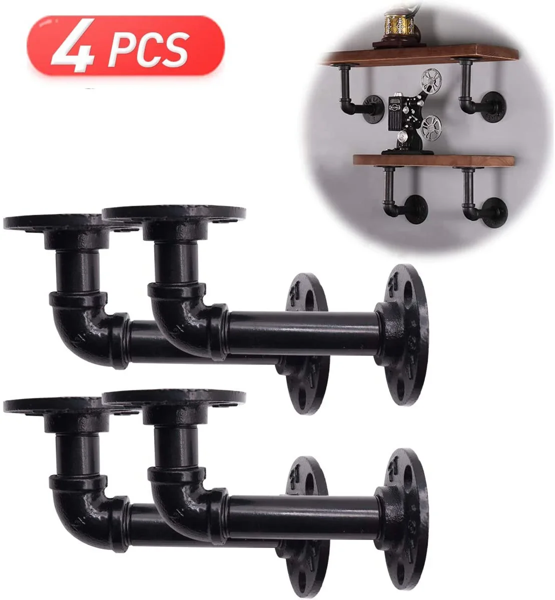 2/4pcs Iron Pipe Shelf Bracket 15X8cm Industrial Pipe Shelf Bracket Mounting Bracket Holder Storage Holders Racks Home