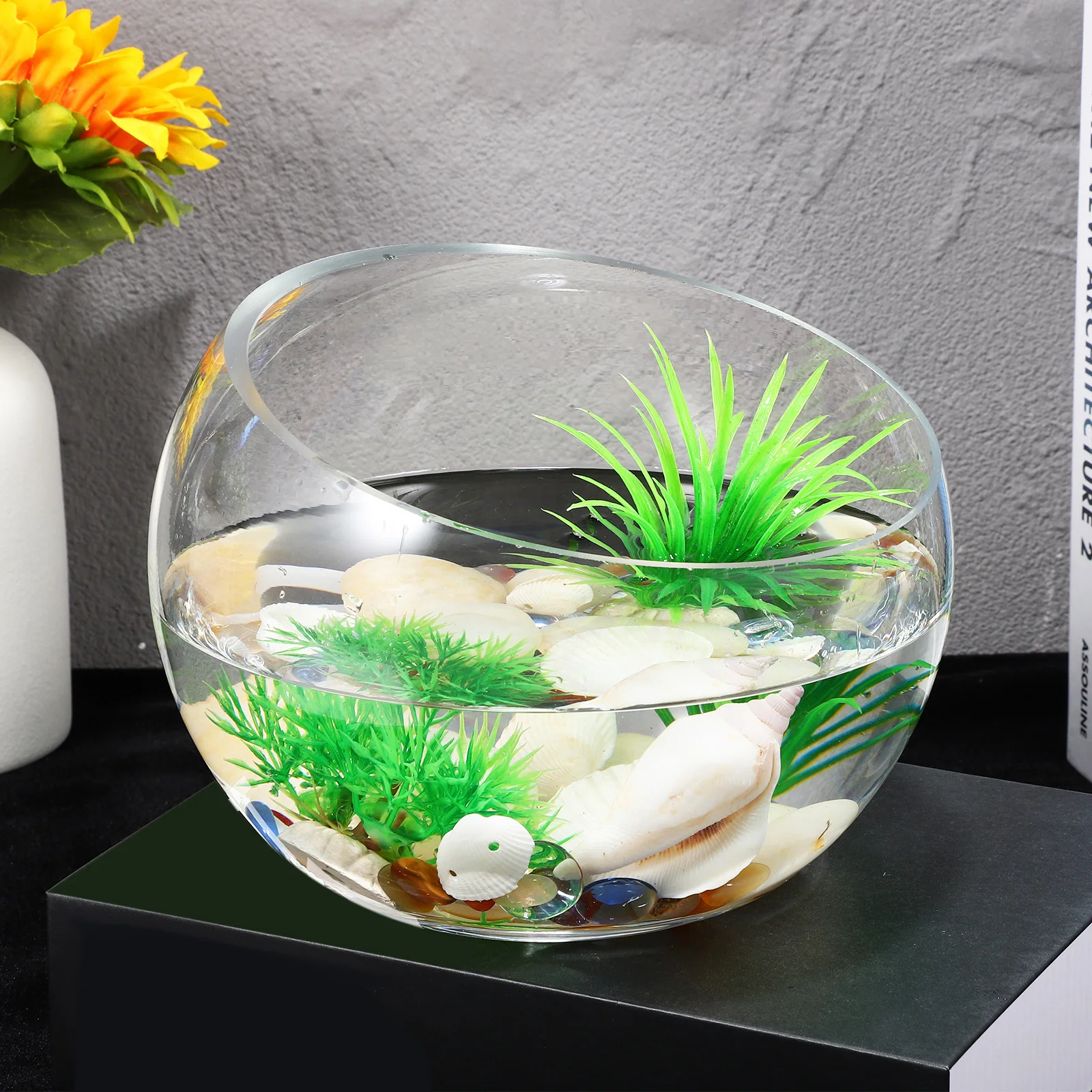 

2Pcs Succulent Glass Planters Half-Round Transparent Hydroponic Plant Pots Round Flower Vase Glass Bowls for Fish Candy Display