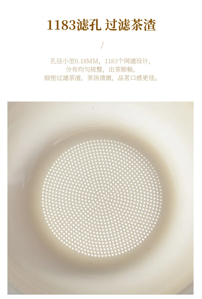 Lammfett-Jade-weißes Porzellan, All-in-One-Vollkeramik-Teefilter mit Löchern, Keramik-Teeset-Zubehör, Teefilter, Teekocher – Detail 5