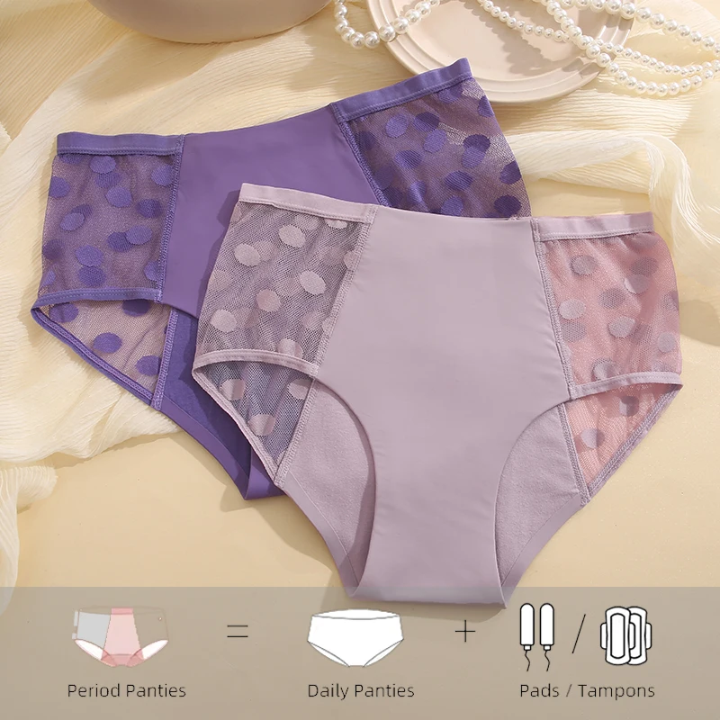 FINETOO Damen-Menstruationshöschen, physiologische Hosen, auslaufsichere Unterwäsche, Damen-Periodenhöschen, hohe Taille, Spitzen-Slip, Dessous