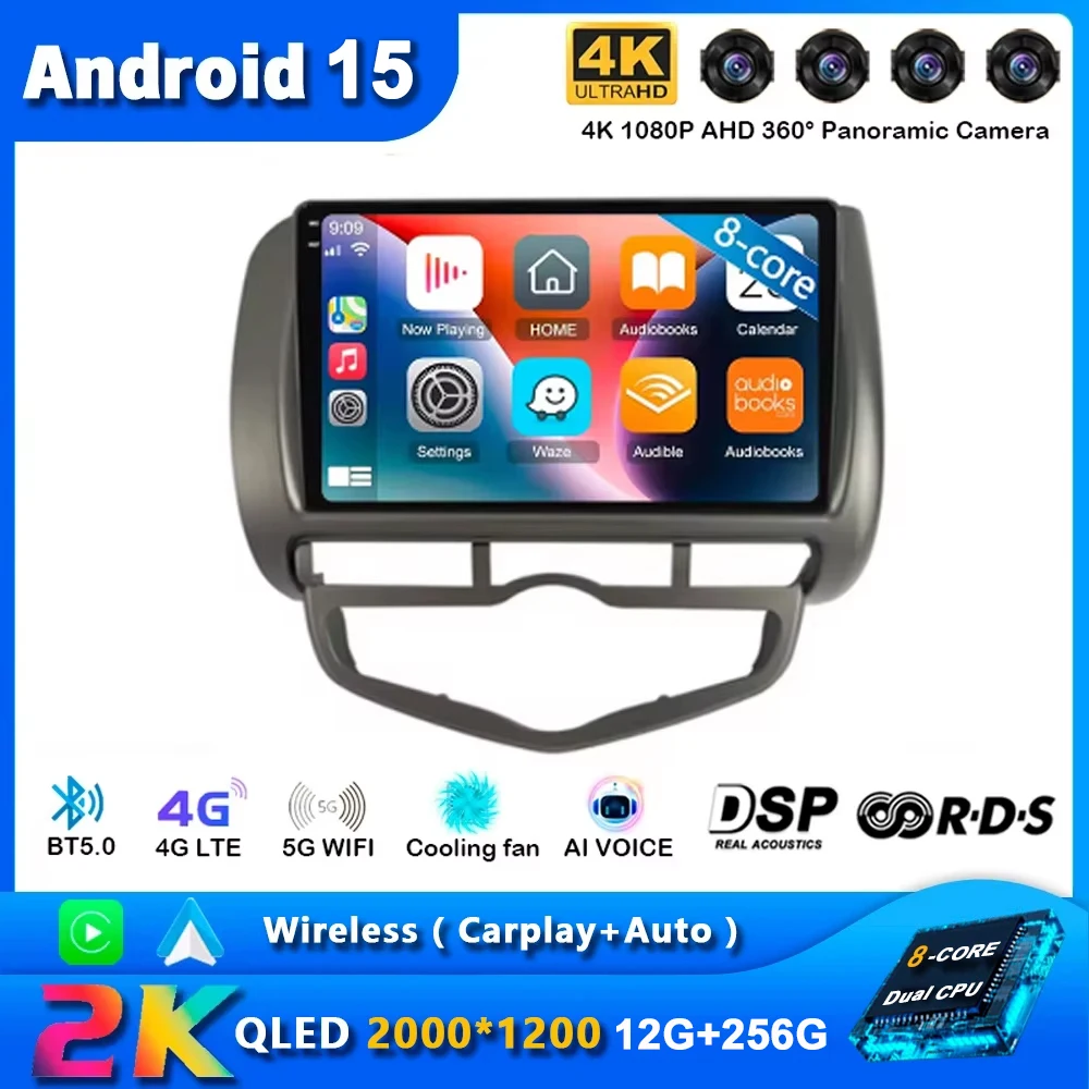 Android 15 For Honda Jazz City 2002 2003 2004 2005 2006 2007 Car Radio Multimedia Player Navigation Car Auto Carplay 2 Din