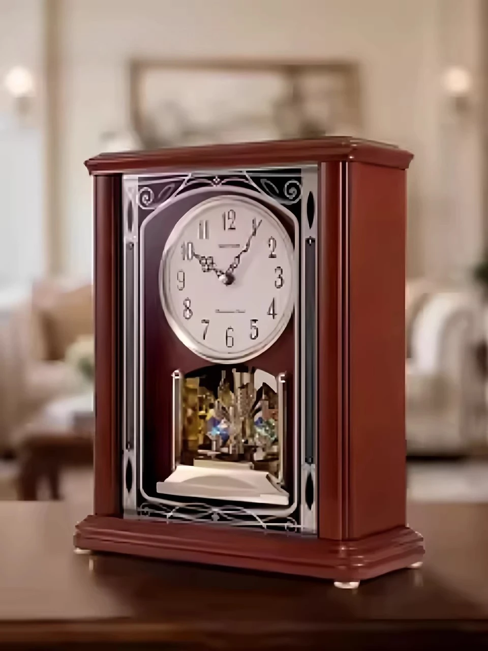 High-end desktop solid wood desk clock in the living room, retro large desk clock in the home silent desk clock