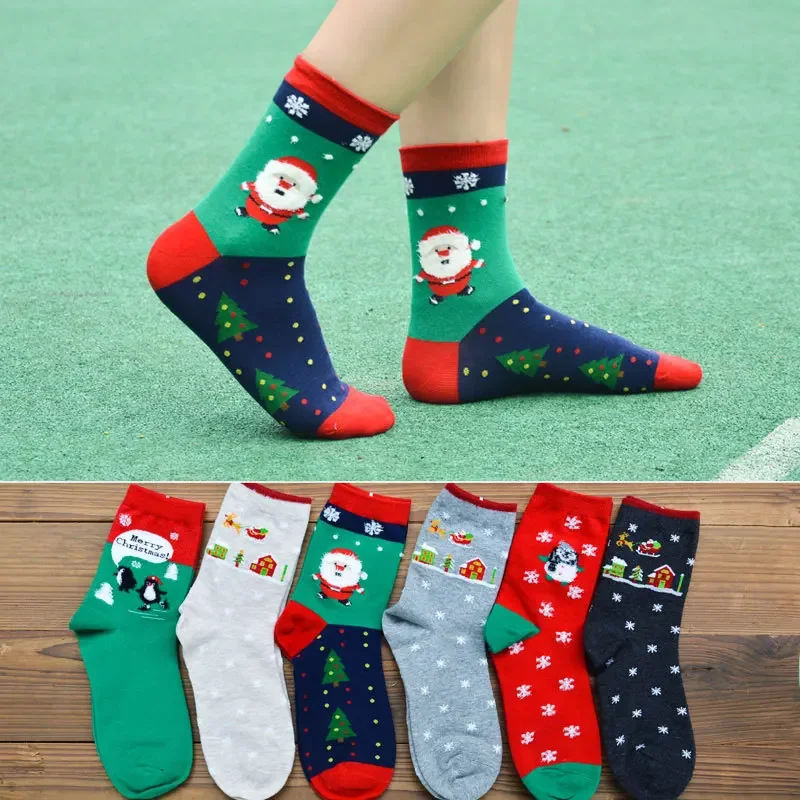 1pair  Christmas Series Socks New Women's Christmas Socks Winter Women's Mid Length Santa Claus Cotton Socks Festival Gifts