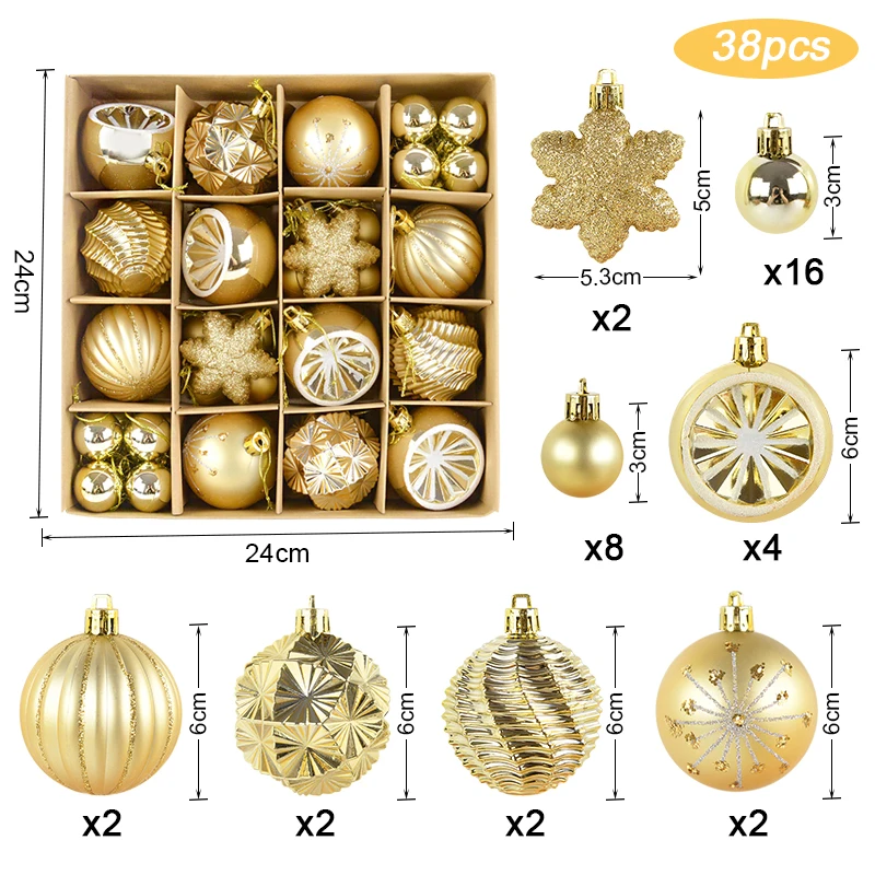 

40/44/38pcs Christmas Ball Ornament Xmas Tree Hanging Pendants Merry Christmas Party Decoration 2024 New Year Gift Noel Navidad