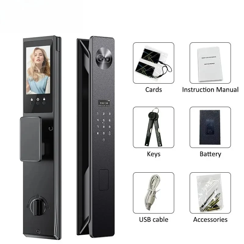 Tuya Wifi Digital Lock Cerradura Inteligente Para Puerta Exterior Smart Door Lock With Camera And Fingerprint And Palmprint