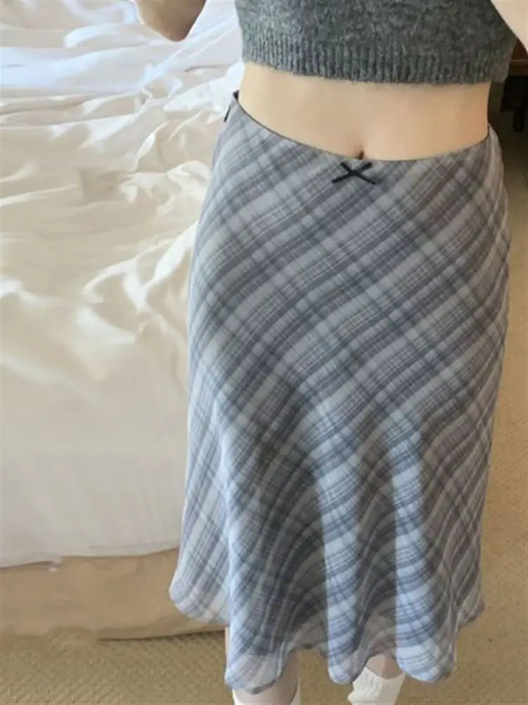 

Новая шикарная клетчатая юбка с завышенной талией, фасон «рыбий хвост», цветная, выше колена, для повседневной носки, весна 2025, винтажная ретро-юбка с запахом