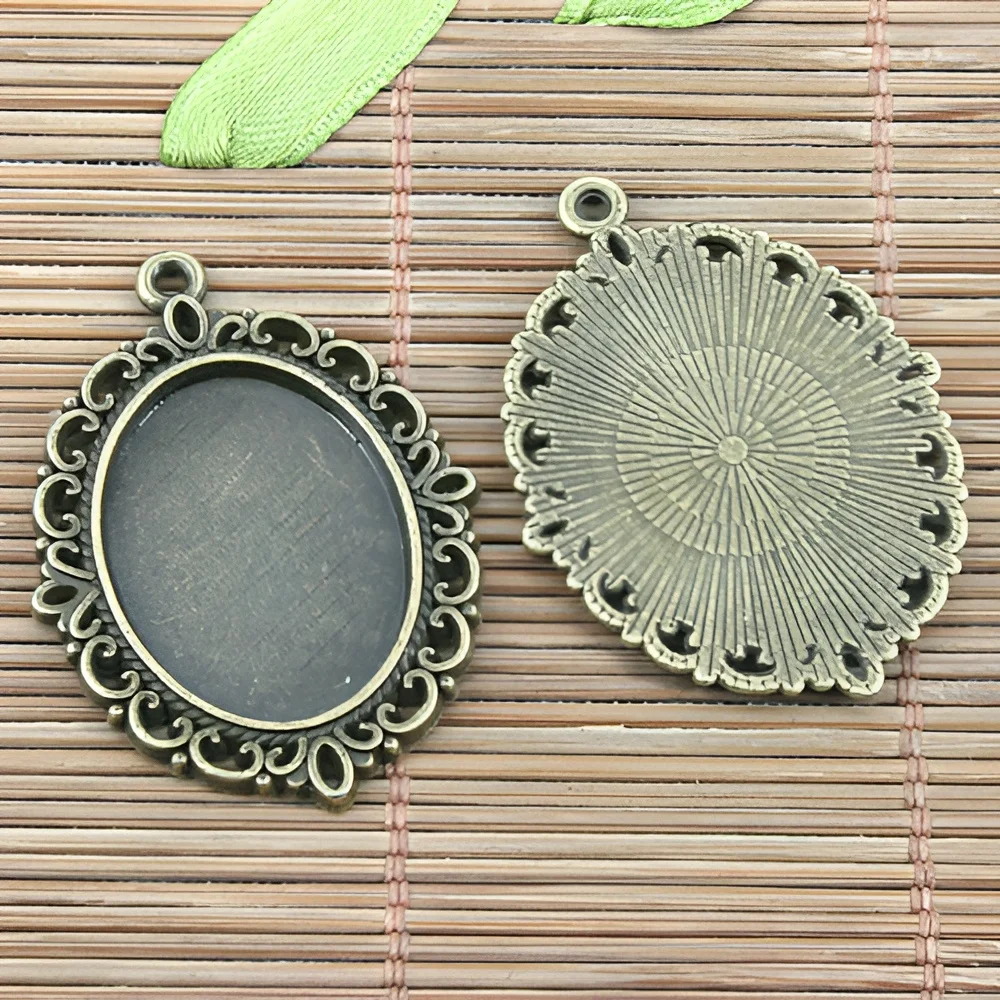 5pcs 38x28mm,loop:1mm,inner size:24x17mm flower rim cabochon settings pendant H0805