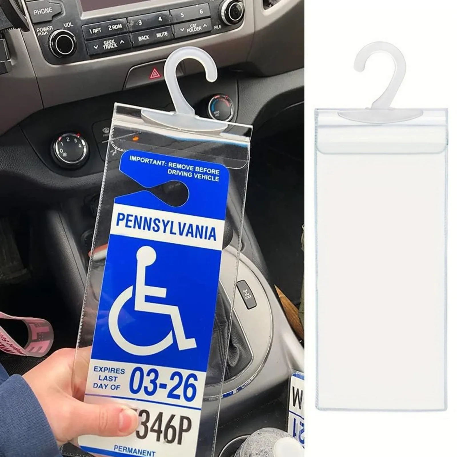 Handicap Placard Holder Disabled Parking Permit Sign Protector Universal Easy To Install Car Visor Auto Card Clip With Pen Holde