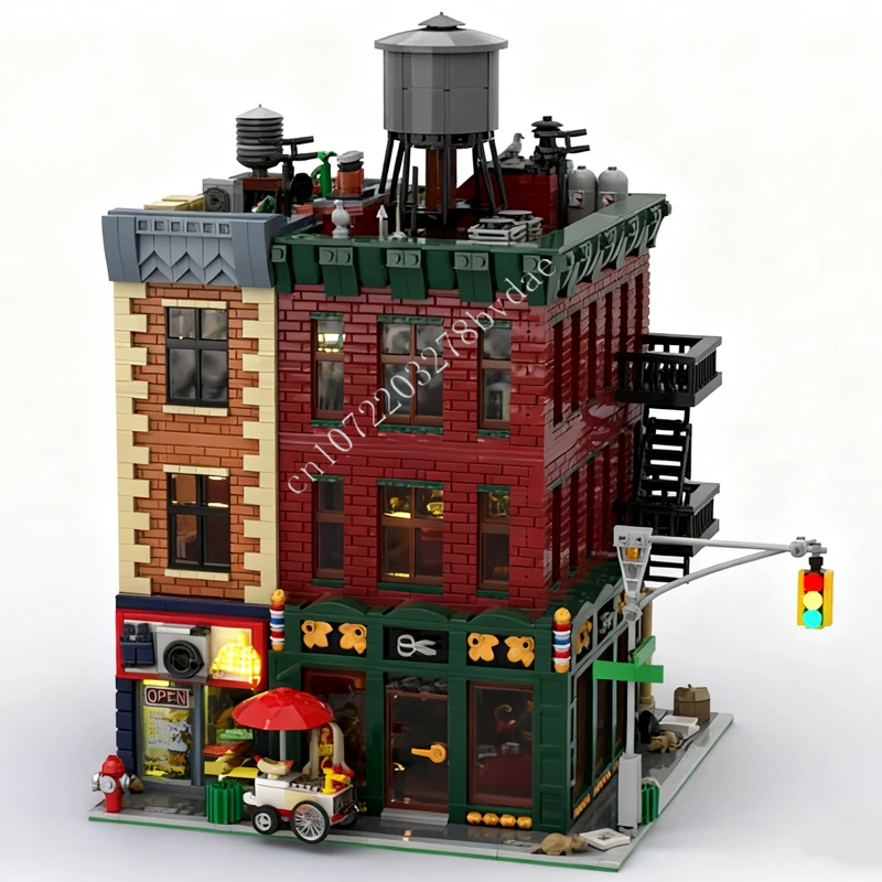 

4975 шт., угловая парикмахерская MOC Streetview, праздничные наборы пазлов, архитектурная сборка, игрушки на Рождество, день рождения, подарки для детей в возрасте