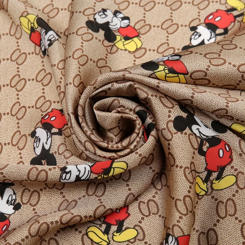 New Disney Silk Scarf Mickey Mouse Fashion Creative Ladies Multifunctional Square Scarf Animation Leisure Decorative Silk Scarf