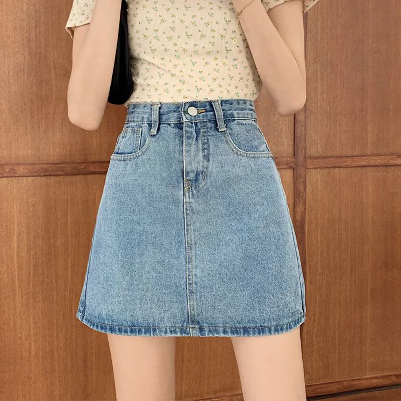 Hot Sale Summer Girls Slim Fit Thin Denim Skirt Lady Classic High Waist A-line Skirts Female Korean Casual Jeans Dress
