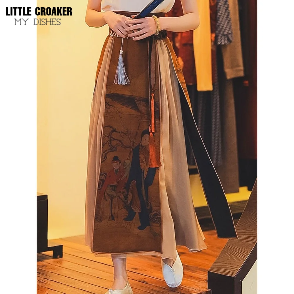 

2023 Chinese Style Improved Hanfu Skirt Splicing Design Vintage Elegant Long Dress for Woman Girl Portrait of Lady Printed Dress