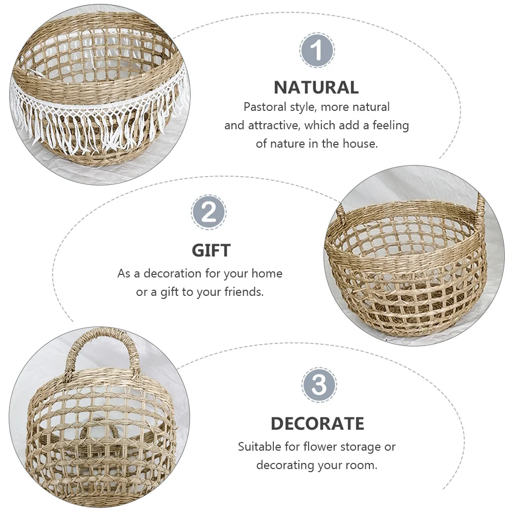

Straw Woven Flower Basket Natural Biodegradable Flower Storage Basket Multifunctional Storage Solution for Home