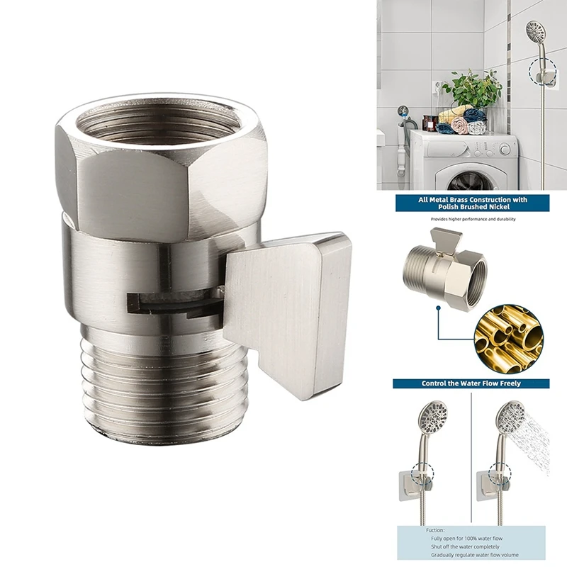 2PCS Shower Head Flow Control Valve, Straight-Way Valve 4 Points G1/2 Switch Valve, Switch Shower Stop Valve Durable Easy To Use