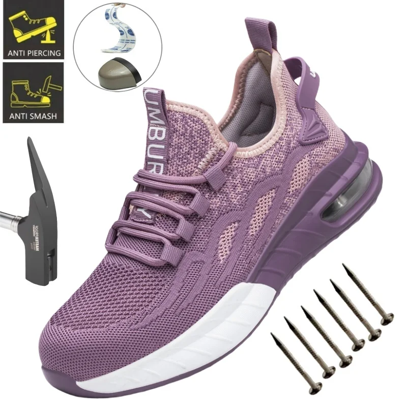 

Women Puncture Proof Sport Work Sneakers Breathable Steel Toe Safety Shoes For Work Safety Boots Construction Security Boots