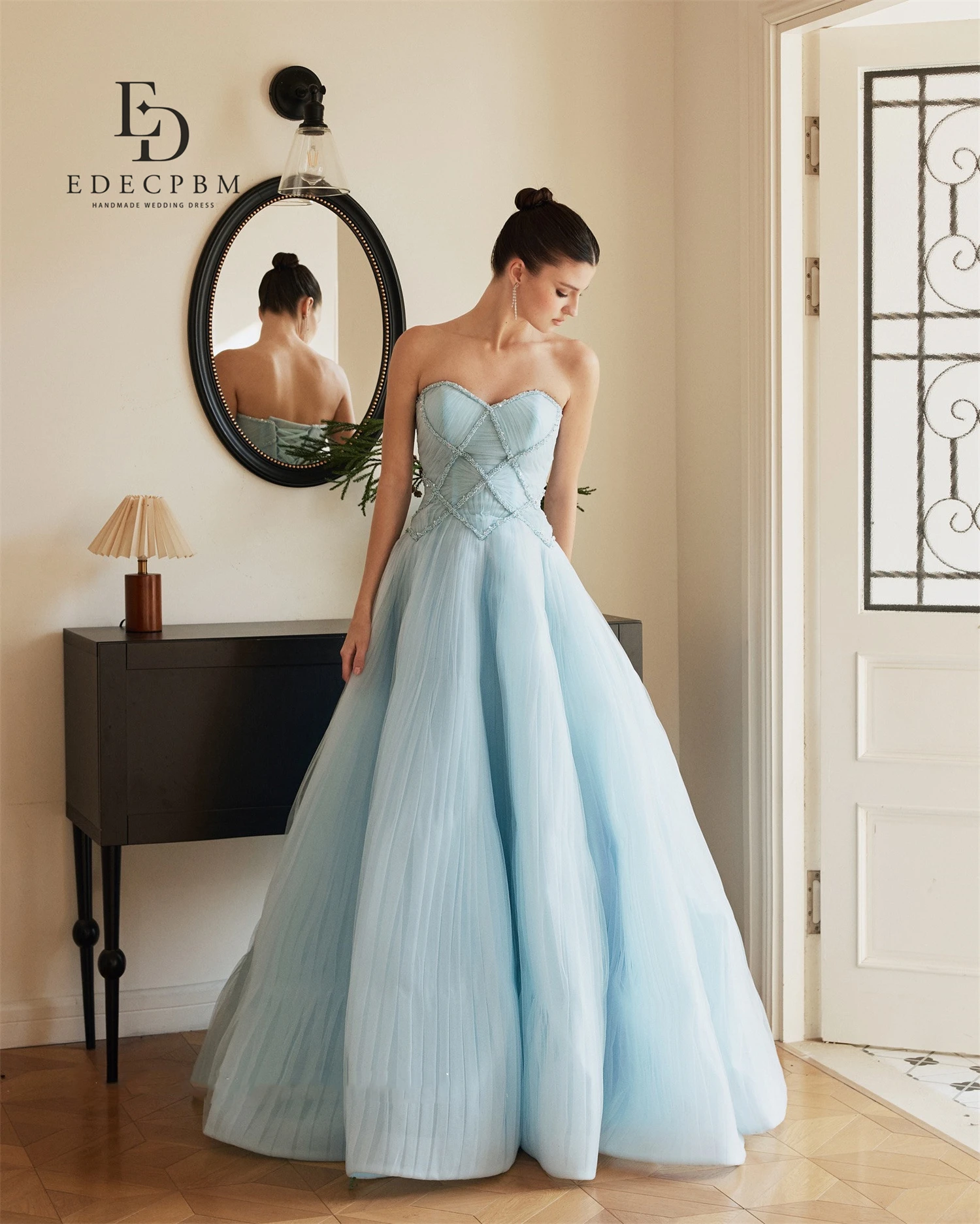 EDECPBM Customized Women's Evening Party Dresses for Special Occasions Wedding Dress Blue Sweetheart Prom Dresses 2025 Luxurious image 3