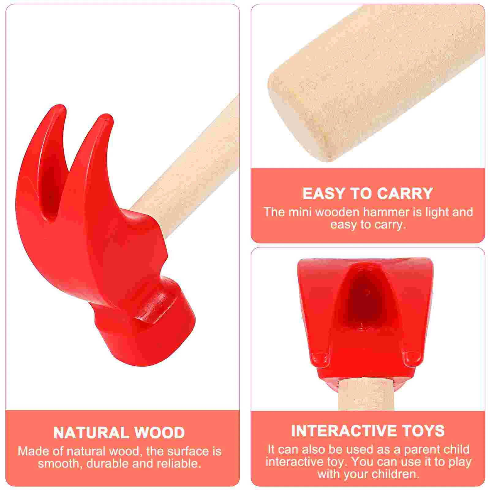 3 Pcs Wood Hammer Toy Kids Maintenance Tool Simulation Hammers Children's Toys for Wooden