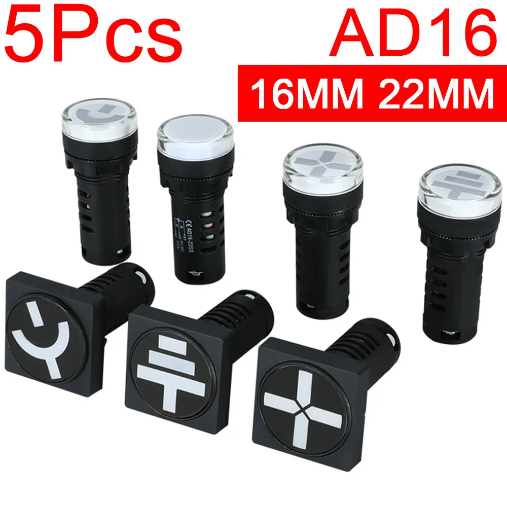 5Pcs AD16-22SS Panel Mount LED Power Indicator Pilot Signal Light Lamp AD16-22W beacon light led AD16-22WF AC DC 12V 24V 380V