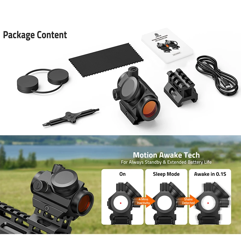 

Compact 3 MOA Dot Red Dot Sight Scope Reflex Optic with Lower 1/3 Co-Witness Riser & Low-Profile for 20mm Picatinny Rechargeable