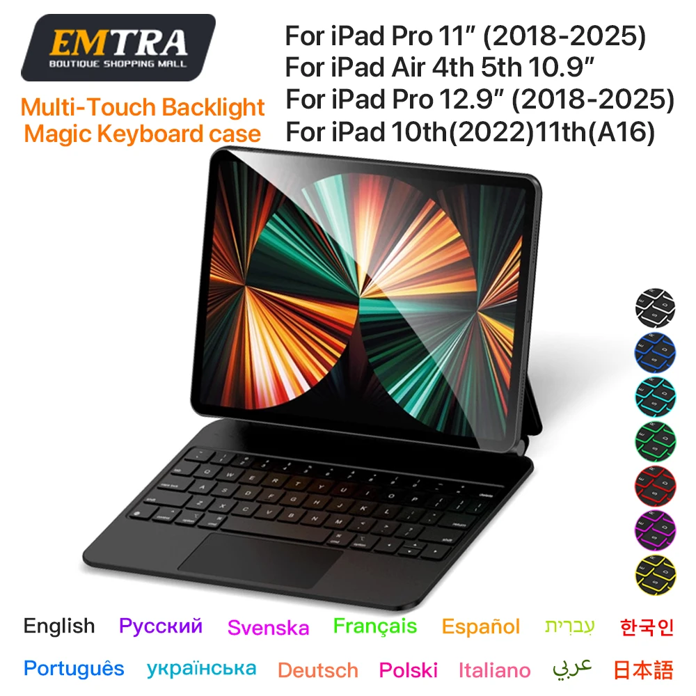 ‌ أفضل للوحة المفاتيح السحرية iPad 12.9 بوصة Por 2018-2021 10th 11th 2025 A16 10.9 Air 4 5 سماعة لاسلكية تعمل بالبلوتوث لوحة اللمس حامل قابل للطي