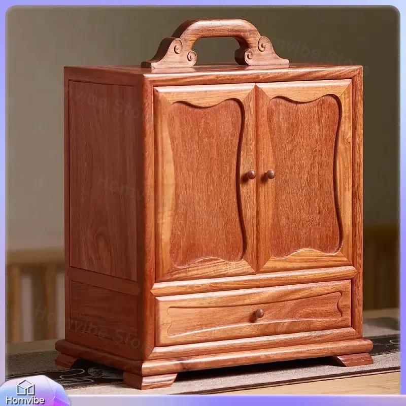 Portable Solid Wood Jewelry Box Retro Desktop Storage Cabinet for Medicine High End Collection Gift Organizer Furniture Home