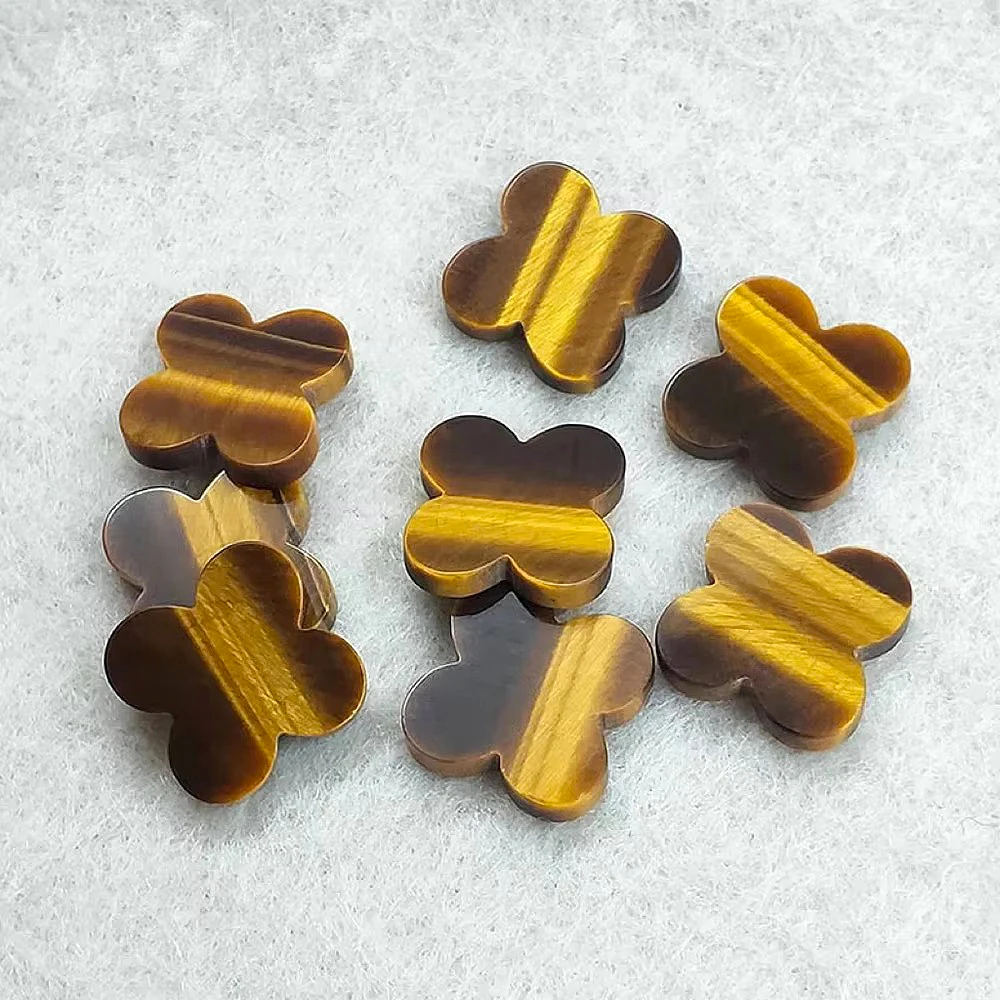 50/200pcs Yellow Tiger Eye Beads for Jewelry Making Four Leaf Clover Beads Yellow Stripe Gemstone