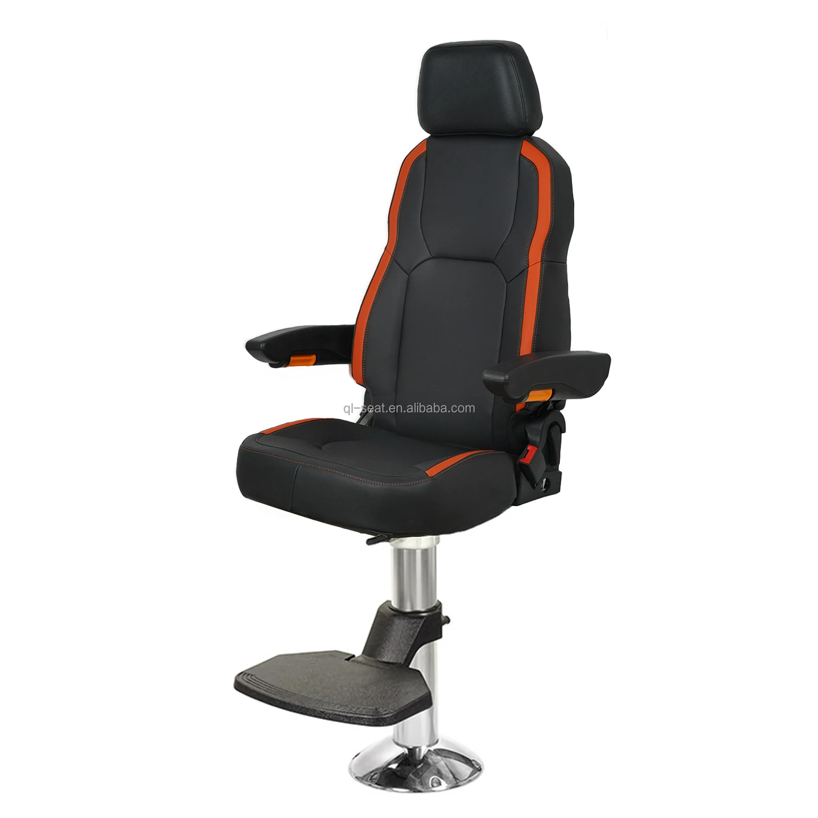 

Marine Seat PVC Captain Chair with Hand Rest Adjustable Backrest Boat Chair with Retractable Seat Belt Without Pedestal Base