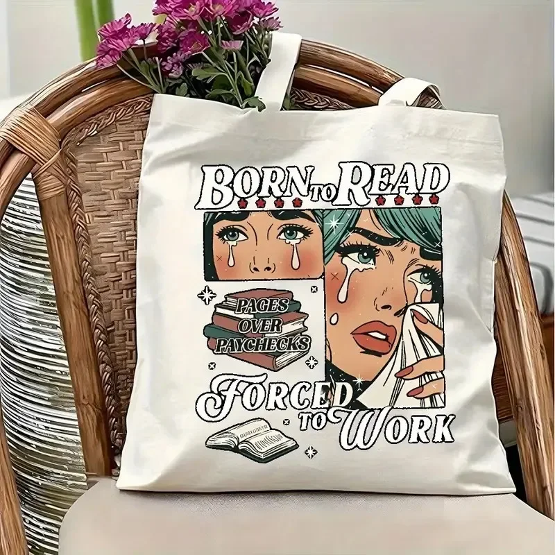

Born To Read Bookish Tote Bag Bookish Bag Canvas Tote Bag Large Capacity Shopping Bags Shoulder Handbag