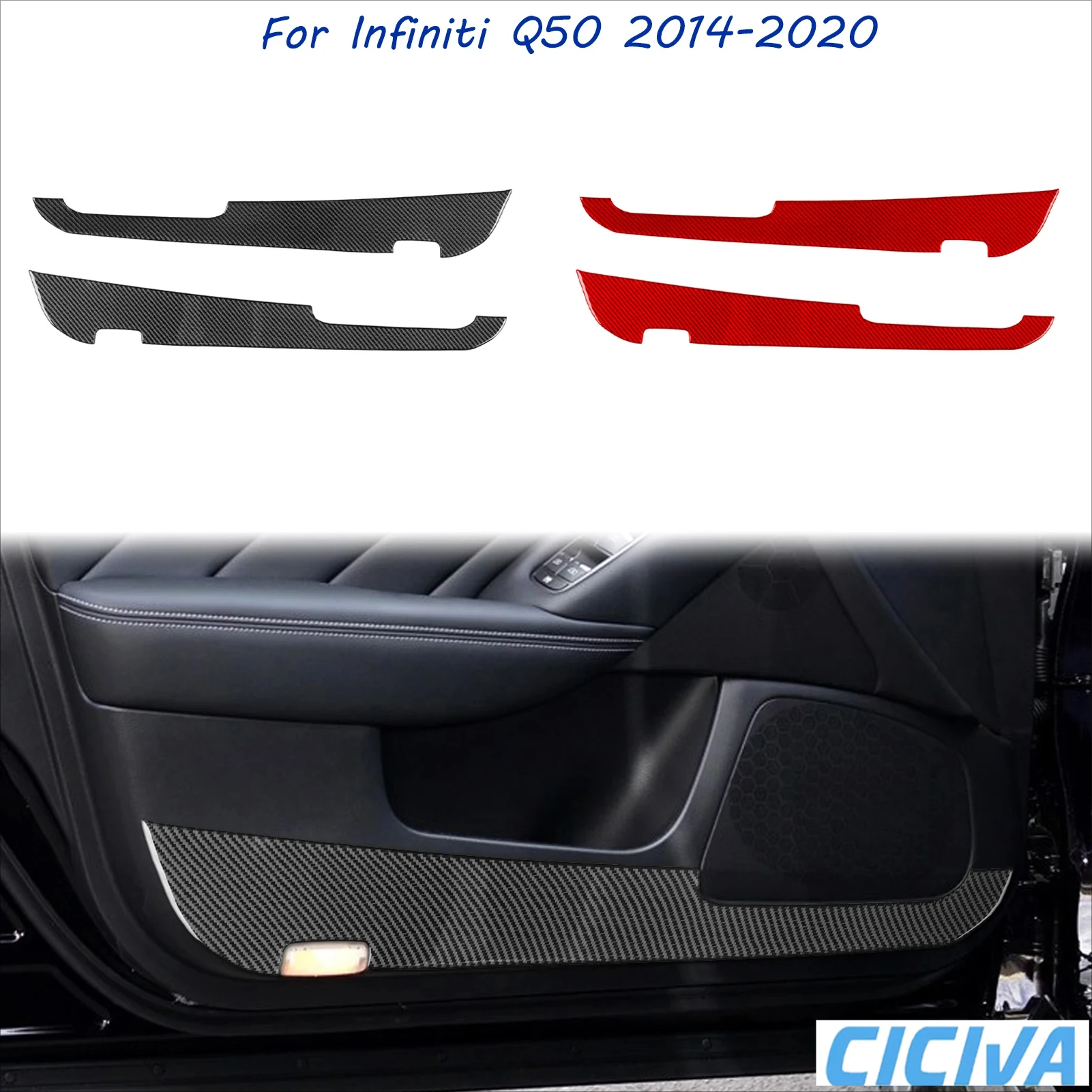 

For Infiniti Q50 2014-2020 Carbon Fiber Door Storage Handle Armrest Trim Cover Interior Car Accessories Decorative Auto Stickers