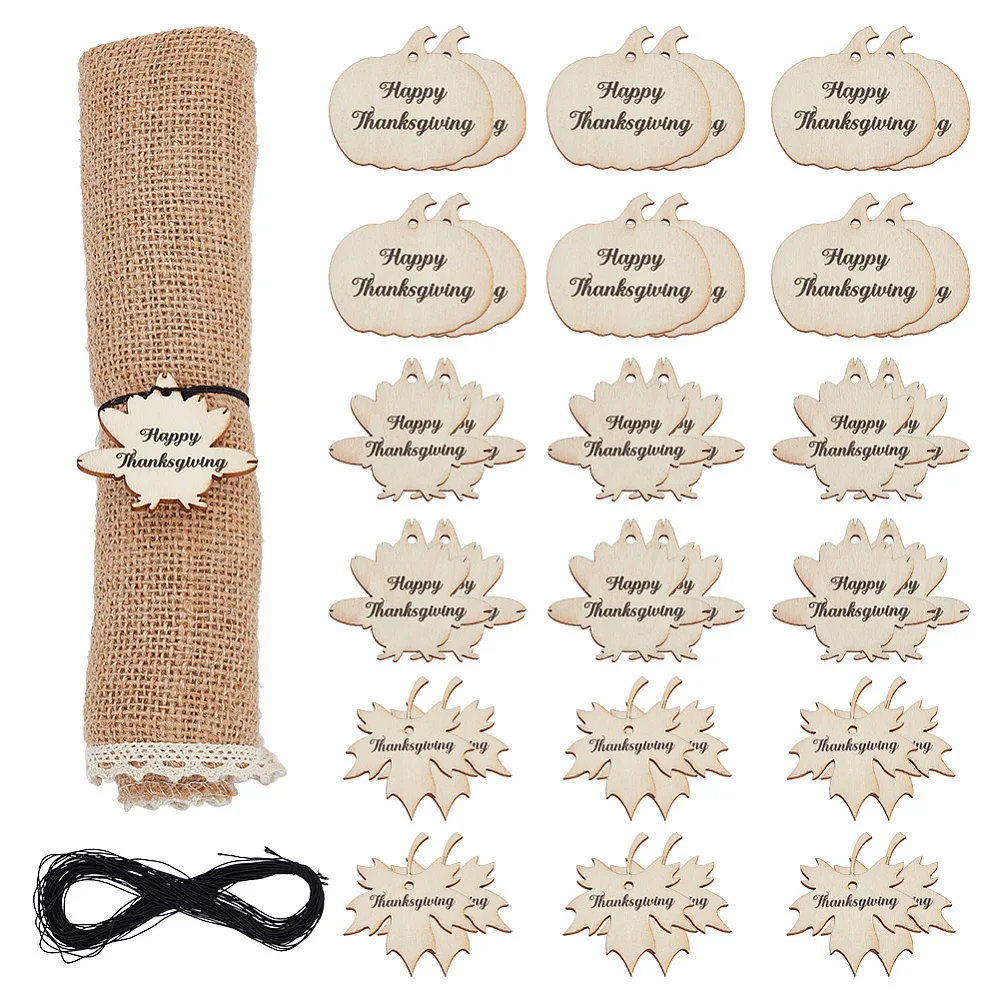 

36Pcs 3 Styles Thanks Giving Themed Wood Pendants Thanksgiving Charms Pumpkin & Maple Leaf & Turkey