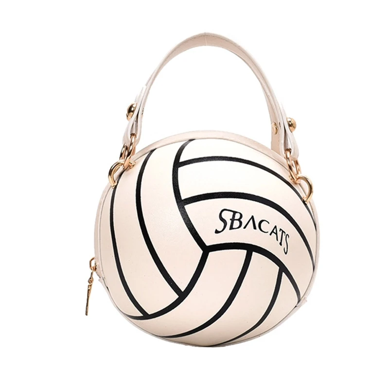 E74B Women Football Volleyball Round PU Leather Shoulder Crossbody Bag Chain Satchel