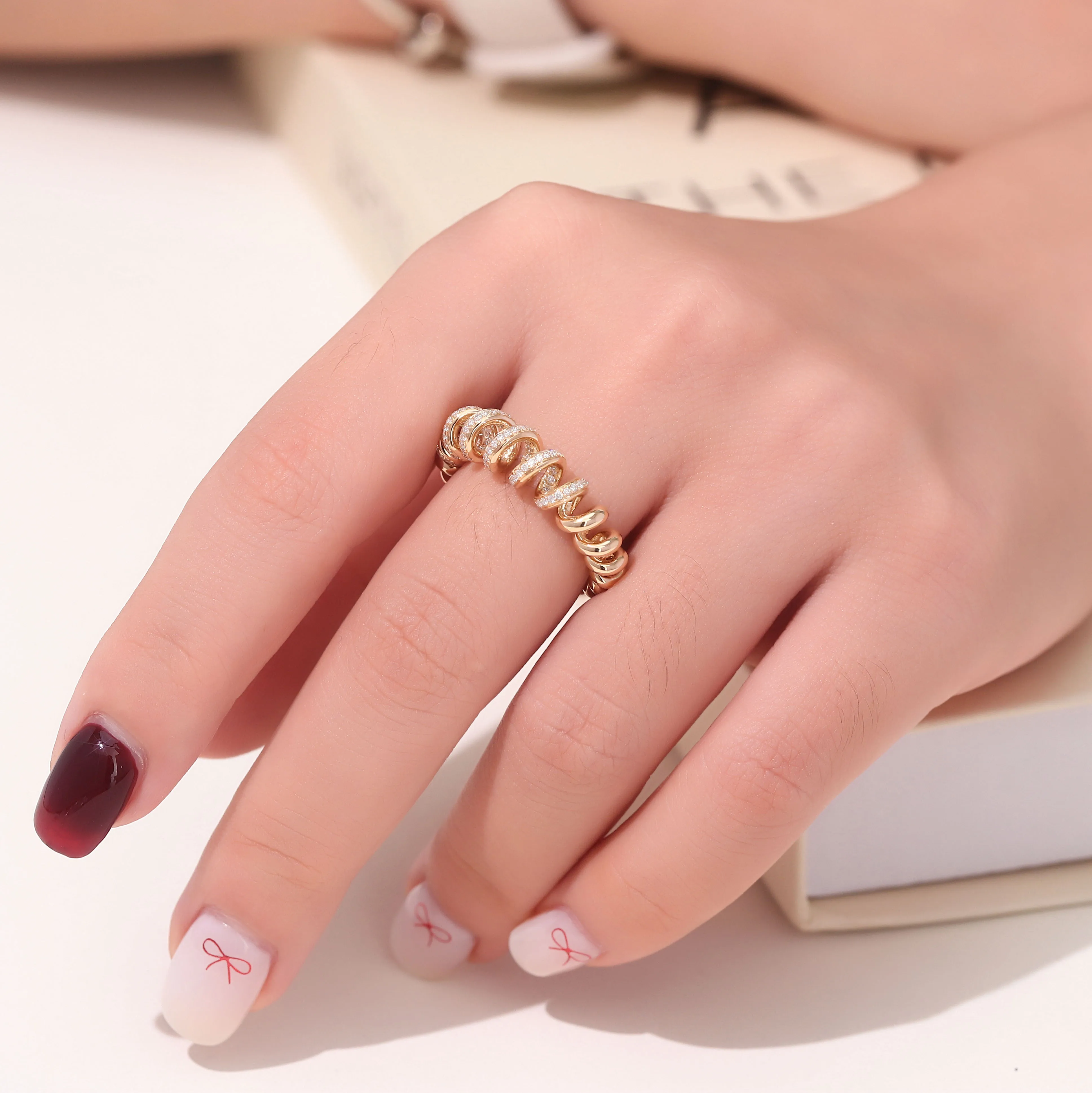 Provence Spiral Point Ring 10KGold DEF/VS lab diamonds Everyday Fashion Rings Women's Parties Accessories jewelry Custom