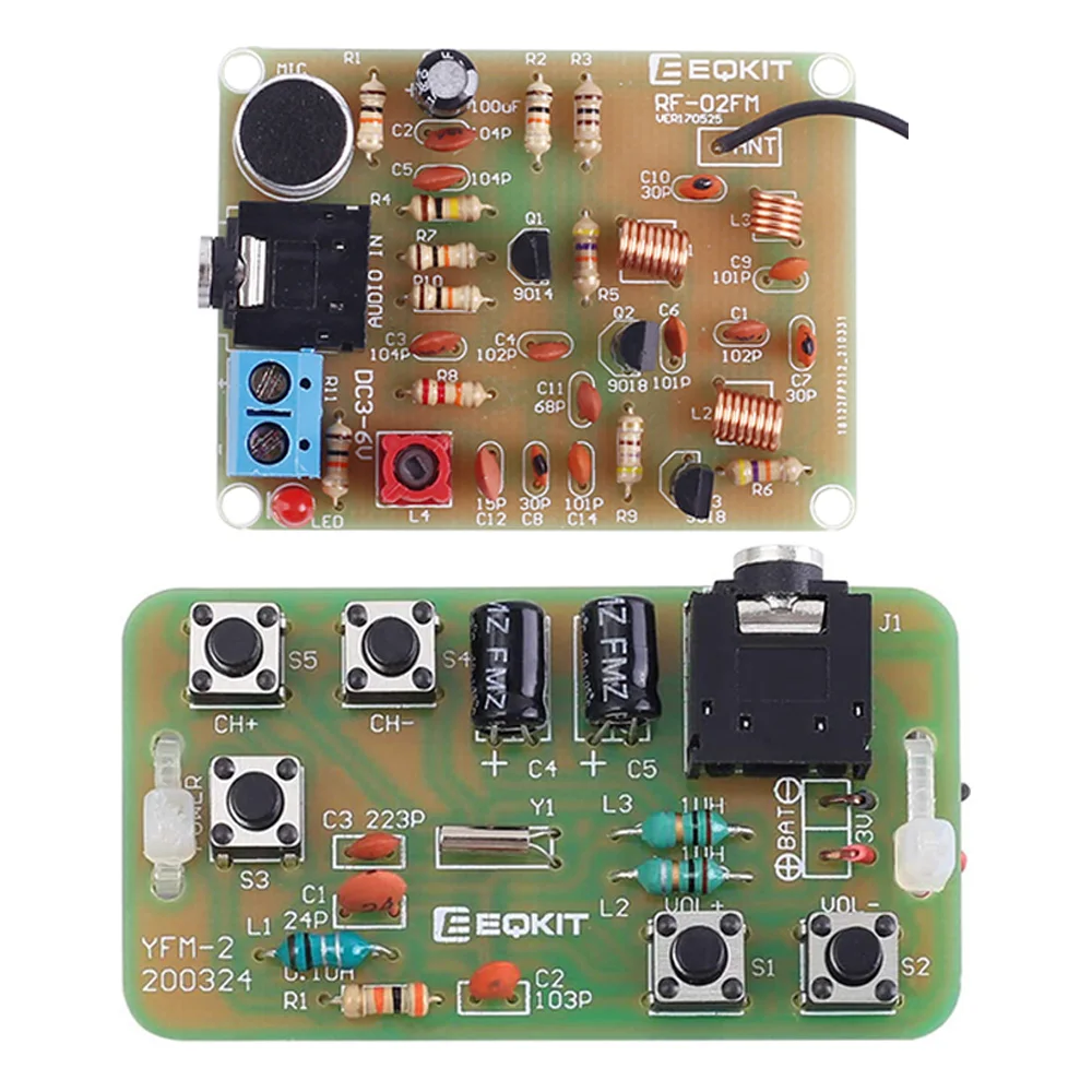 Kit de modulación de frecuencia FM, receptor transmisor de Radio estéreo, módulo de micrófono inalámbrico, Suite de soldadura, 76-108MHz, bricolaje