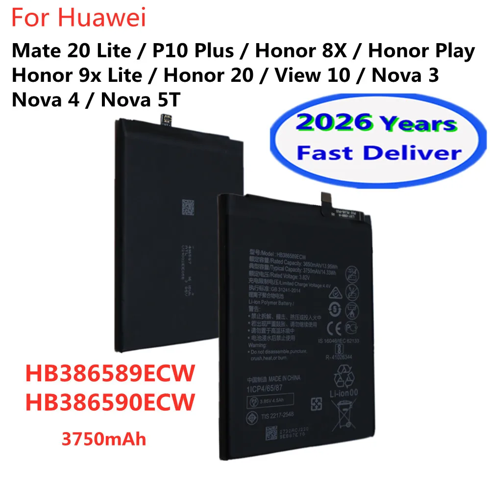 HB386589ECW HB386590ECW Batería para Huawei Mate 20 Lite, P10 Plus, Honor 8X 9X Lite, Honor Play, View 10, Nova 5T 4 3, Honor 20