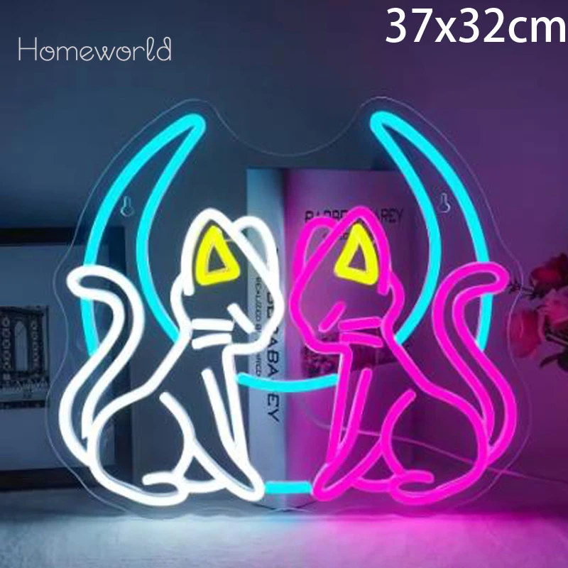 Moon Cat Neon Sign , Bedroom Wall Decor for Cat Lovers, Bright LED Light for Cafe and Bar, Unique Gift for Artistic Home Decor
