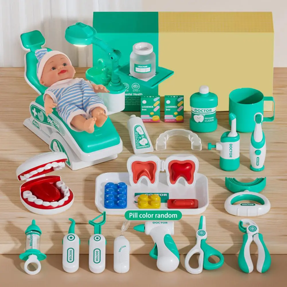 Playset médico para crianças pequenas, brinquedos de brincar, cadeira odontológica, brinquedo para crianças aprendendo, educacional, dentista, meninos, 2-4