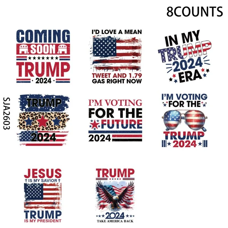 8pcs Trump 2024 UV DTF Cup Stickers, Waterproof Sticker Pack for Decorating Mugs, Cups,DIY Art Supplies，Home Decoration