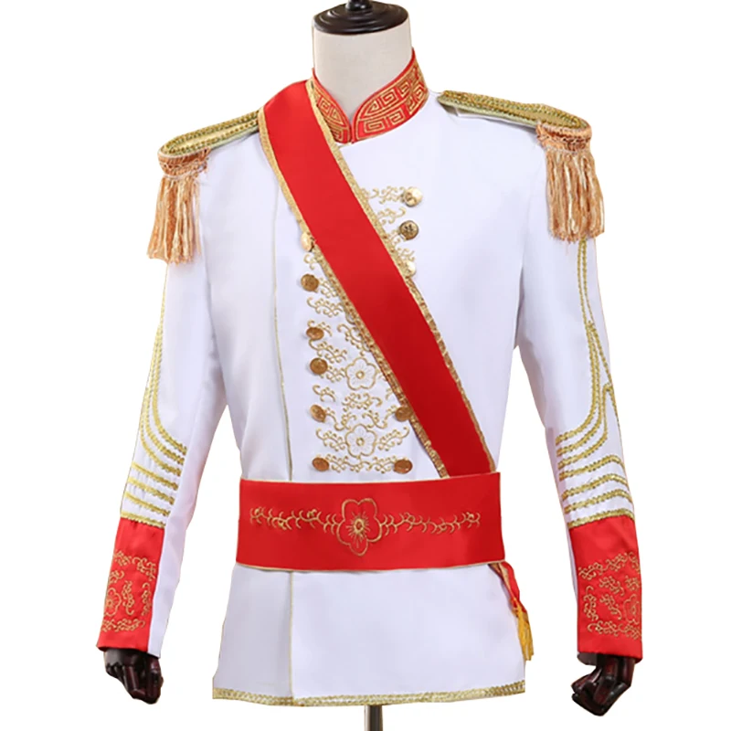 

Mens European Court Suits Military Uniform Palace Prince Suit Marshal Soldier Guard Dress Stage Costumes Drum Singer Wedding